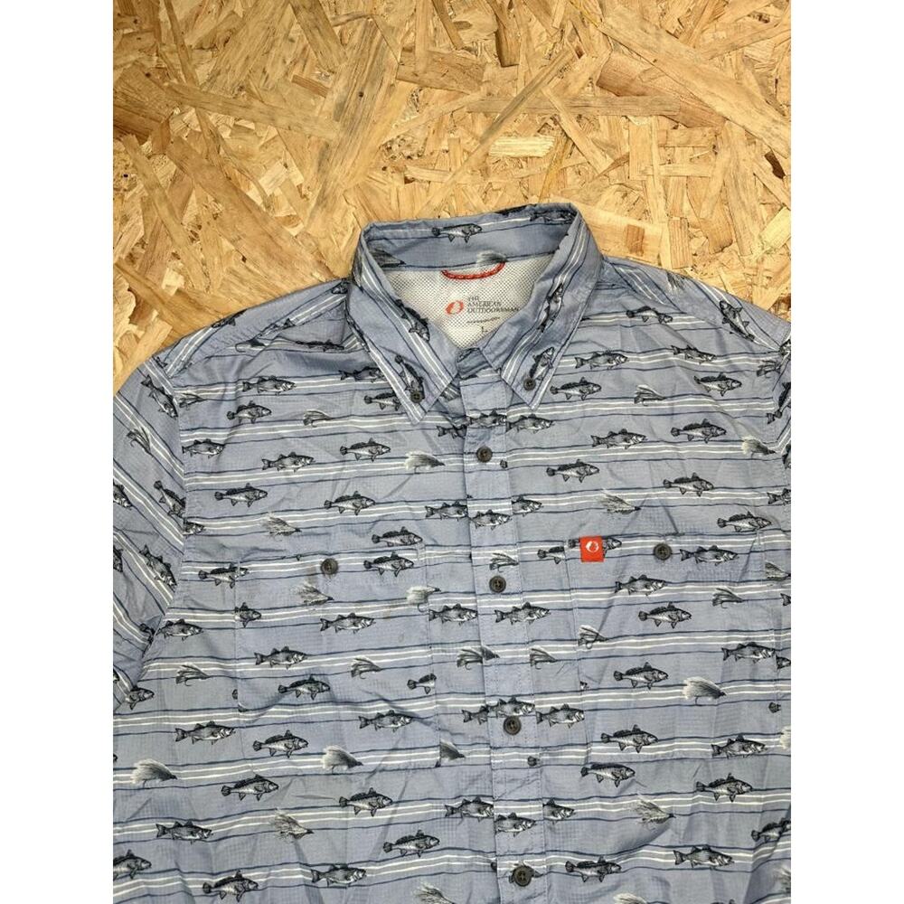 The American Outdoorsman Fishing Shirt Mens Large Blue Fish Print Short Sleeve - Picture 6 of 14